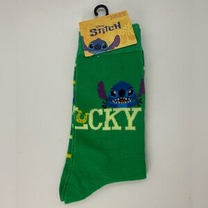 Disney Stitch Lucky Irish Socks Green St Patrick's Day Crew Horseshoe NWT Adult